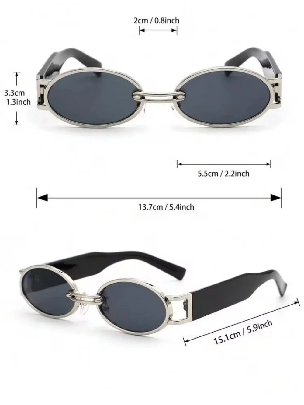 Round Black Sunglasses with Silver Accents